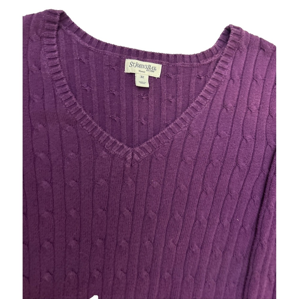 St Johns Bay Women's Purple Cable Knit‎ V Neck Sweater Plus Size 3X
